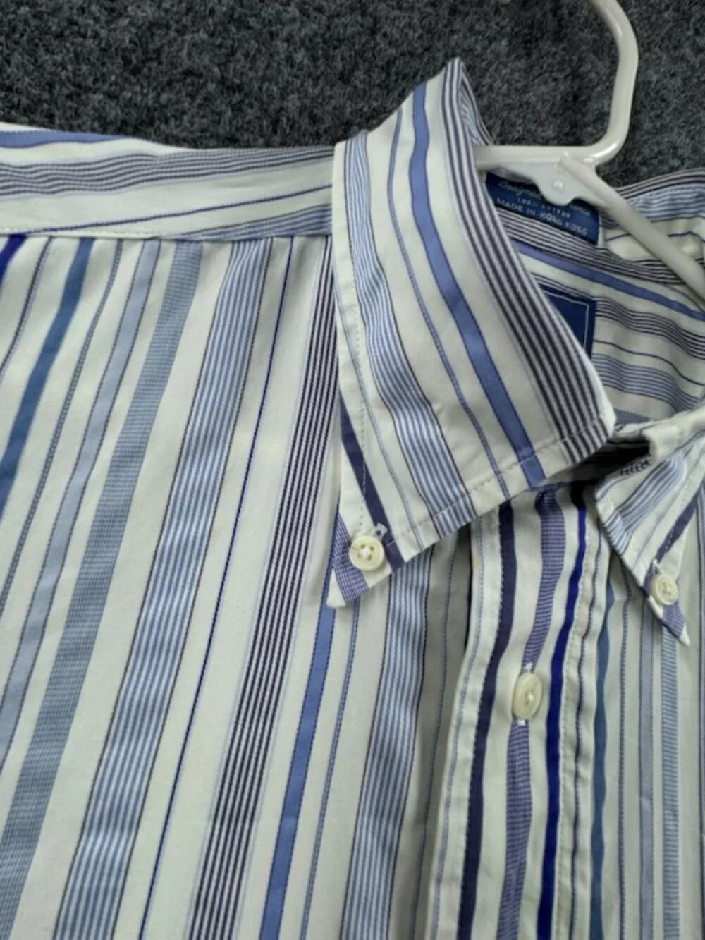 Faconnable Blue White Button-Down Striped Logo Medium Shirt Men Pocket Cotton